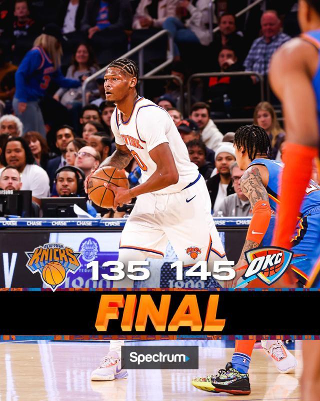 PC28-丢145分遭主场球迷狂嘘 尼克斯被雷霆打破防